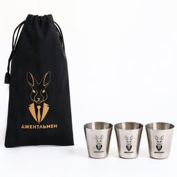 Стопки в чехле Джентльмен: нержавеющая сталь, набор 3 шт. ? 30 мл