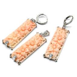 Набор Серьги и Кулон Цветы 13*37мм цв.персик