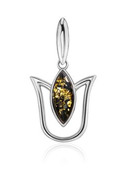 Миниатюрный кулон с зелёным янтарём Тюльпан