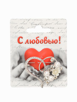 Брошь «Жемчужное сердце», белая в серебре