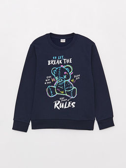 Bisiklet Yaka Bask?l? Uzun Kollu Erkek ?ocuk Sweatshirt