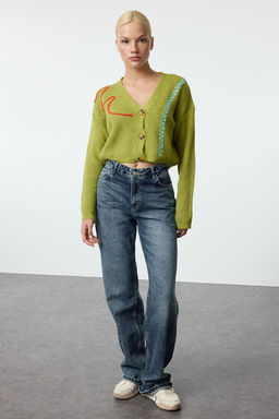 Yesil Crop Yumusak Dokulu Nak?s Detayl? V Yaka Triko H?rka TWOAW25HI00288