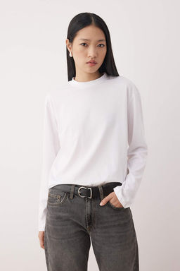 Siyah-Beyaz 2li Paket %100 Pamuk Regular Kal?p Uzun Kollu Dik Yaka Orme T-Shirt TWOAW26TS00006