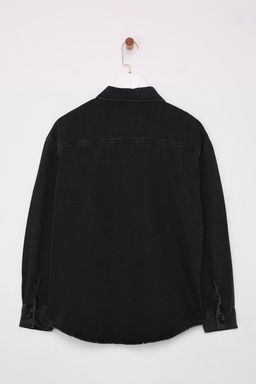 TRENDYOLMILLA Siyah Fiyonk/Kurdele Detayl? Denim Oversize Gomlek TWOSS25GO00002  фото 9