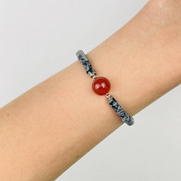 Браслет из снежного Обсидиана и Сердолика 18,5 см +