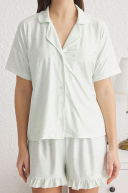 Trendyolmilla Somon Puantiyeli F?rf?r Detayl? Sortlu Orme Pijama Tak?m? THMSS24PT00284  фото 3