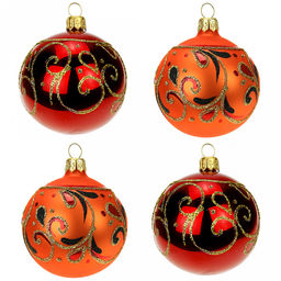 Елочная игрушка шар стеклянная Боярушка д6см, ручная художественная роспись, подарочная упаковка, набор 4шт (Россия)