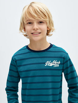 Bisiklet Yaka ?izgili Uzun Kollu Erkek ?ocuk Ti??rt - Waikiki фото 2