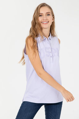 Женская сиреневая футболка без рукавов с воротником-поло Неожиданная скидка в корзине - U.s. polo assn фото 7