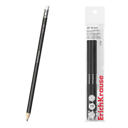 АКЦИЯ Цена за 36 шт. Набор из 4 чернографитных карандашей ErichKrause Jet Black, шестигранных, с ластиком, HB (в пакете)