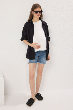 TRENDYOLMILLA Mavi Yanlar? Lastikli Hamile Denim Sort TBBSS25AP00029 фото 2