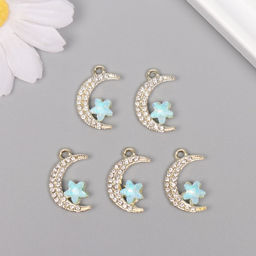 Цена за 5 шт. Декор для творчества металл, стразы «Месяц с звездой», золото, 2.3×1.4×0.5 см