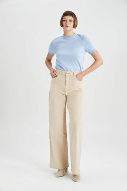 Fitilli Kadife Pantolon Wide Leg Yuksek Bel Genis Bol Paca Basic Duz Cepli - Defacto фото 2