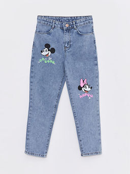 Minnie ve Mickey Mouse Bask?l? K?z ?ocuk Jean Pantolon