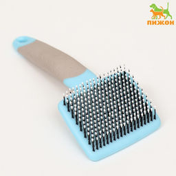 Пуходерка с прорезиненной ручкой, закругленные зубья, малая, 6,5 х 14,5 см, бирюзовая