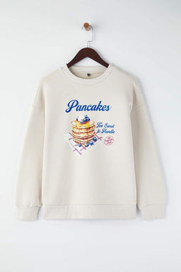 Teen Tas Kal?n Ici Polarl? Oversize Genis Kesim Pankek Bask?l? Orme Sweatshirt TWOAW26SW00156