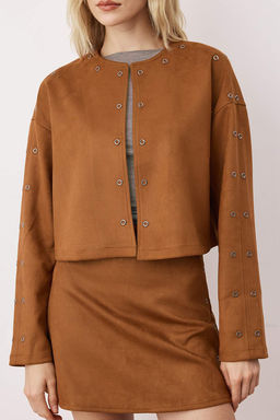 Camel Kus Gozu Aksesuarl? Dokuma Suet Ceket TWOAW26CE00039 - Trendyolmilla фото 4