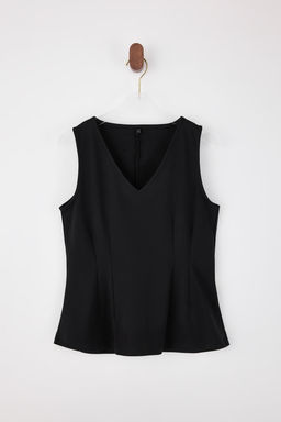 Siyah Peplum V Yaka Kolsuz Interlok Orme Bluz TWOSS26BZ00044