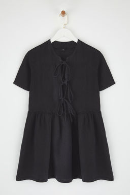 Trendyolmilla Siyah %100 Keten Baglama Detayl? Mini Elbise TWOSS25EL00605 фото 5