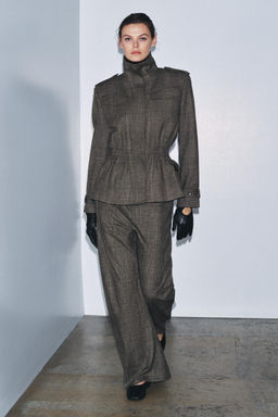 ZW COLLECTION CHECK PEPLUM WOOL BLEND JACKET