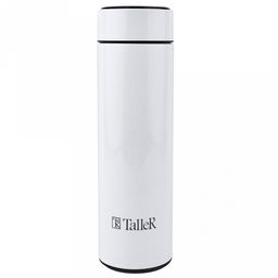 Термос из нержавеющей стали с узкой горловиной 0,45л Оливер д6,3см, h22см, горло д5см, съемная сетка-фильтр, сенсорный индикатор температуры (несъемная батарейка), герметичная крышка, покрытие - белое, глянцевое, TalleR (Китай)