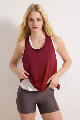Ekru-Bordo 2li Micro Kumas Orme Spor T-Shirt THMSS26TS00001 - Trendyolmilla фото 6