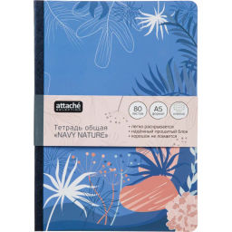 Тетрадь общая Attache Navy nature Синий А5 80л клетка, сшивка