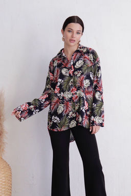 11655 Рубашка с тропическим принтом чёрная - Martichelli фото 2