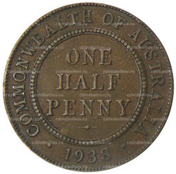 Монета 1/2 пенни 1938 года Австралия