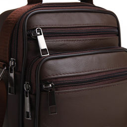 Сумка кросс-боди мужская на молнии, с ручкой, 3 наружных кармана, 17×8.5×20 см, коричневая