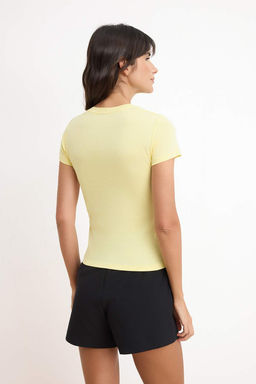 Sar? Nak?sl? / Islemeli Fitted/Vucuda Oturan K?sa Kollu Pamuk Ribana Orme T-Shirt TWOSS26TS00163 - Trendyolmilla фото 4