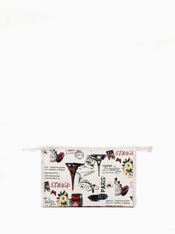 Цена за 3 шт. Косметичка на молнии, треугольная, средняя, с рисунком, бежевая