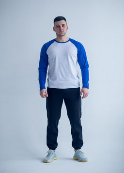 Лонглив РЕГЛАН мужской, серый меланж/василек - Knitka wear фото 4