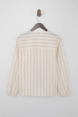 Limited Edition Ekru Cizgili Dugme Detayl? Mevsimlik Dokuma Bluz TWOSS26BZ00220