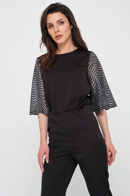 Комбинезон из струящейся ткани черный новый год - Fly фото 4