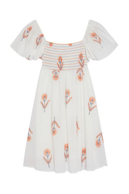 Ekru Cicekli Etegi Belden Ac?lan S?rt Detayl? Onu Gipeli Mini Dokuma Elbise TWOSS24EL01123 - Trendyolmilla фото 6