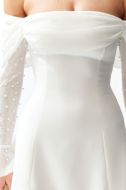 TRENDYOLMILLA Bridal Beyaz A-Kesim Astarl? Dokuma K?sa Dugun/Nikah S?k Abiye Elbise TPRSS24EL00117