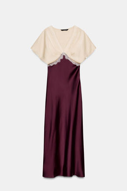 SATIN MIDI DRESS WITH LACE TRIM - Zara фото 5