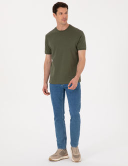 Haki Regular Fit %100 Pamuk Bisiklet Yaka Basic T-shirt