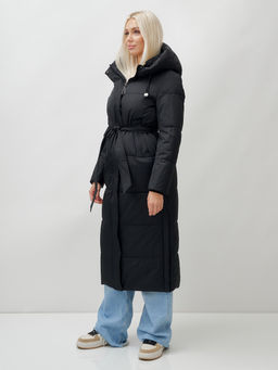 Пальто утепленное стеганное зимнее с капюшоном женское черного цвета 9605Ch - Mtforce фото 5
