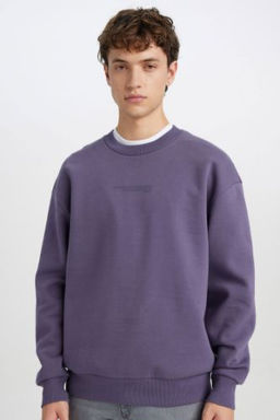 Boxy Fit Bisiklet Yaka Bask?l? Sweatshirt