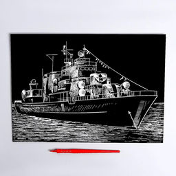 Гравюра Корабль с металлическим эффектом серебро А4 - Школа талантов фото 2