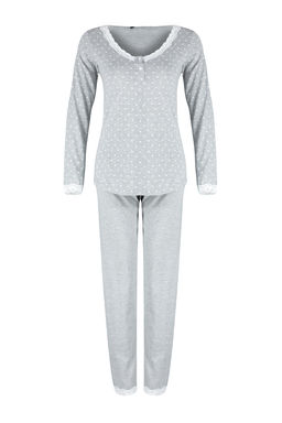 Gri Puantiyeli Dantelli Tshirt-Pantolon Orme Pijama Tak?m? THMAW24PT00182 - Trendyolmilla фото 8