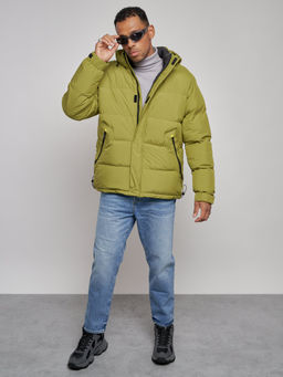 Куртка спортивная болоньевая мужская зимняя с капюшоном зеленого цвета 3111Z - Wonderrman фото 12
