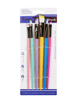 Набор кистей синтетика (№2.4.6.8.10.12), плоские, с цветными ручками, скошенные, 6 штук (международный размер)