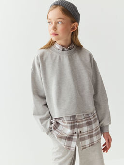 Свитшот укороченный облегченный Серый меланж 7+ - Bungly фото 6