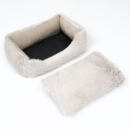 Лежак с подушкой FURRY №1, 45 х 35 х 14 см, вельвет, мех, синтепух, бежевый - Пижон фото 4