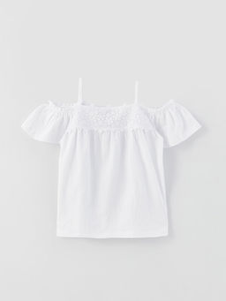 Kay?k Yaka Dantel Detayl? K?sa Kollu K?z ?ocuk Bluz
