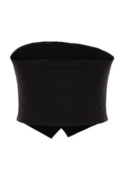 Trendyolmilla Siyah Straplez Dugme Detayl? Crop Dokuma Bluz TWOAW24BZ00421  фото 13