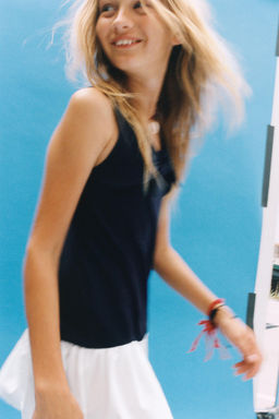 VESTIDO COMBINADO LAZO / Azul / Blanco